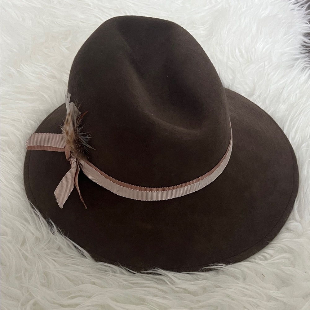 Footing Bros Elegant Brown Fedora with Pink Ribbon